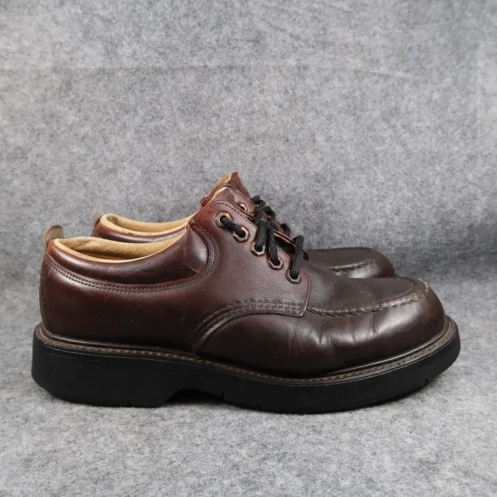 Work America Shoes Mens 9 Derby Oxford Leather Moc Toe Brown Made in USA Classic